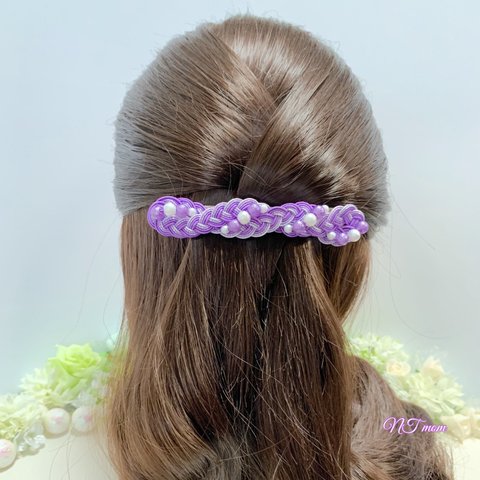 水引髪飾り・三つ編みひねり・うす紫