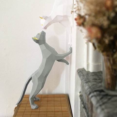 【壁掛けインテリア】 キスをするネコ DIY 動物 猫 の ペーパークラフト