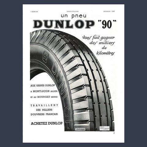ヴィンテージ　雑誌広告 DUNLOP タイヤ モノクロ フランス雑誌　 12pss14-3