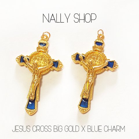 【2個】再入荷！Jesus Cross Big Charm (Gold×Blue)【MS0161】