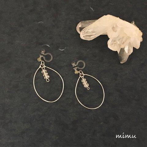 【6月誕生石】ムーンストーン×silver drop hoop earring[ピアス・ノンホールピアス]