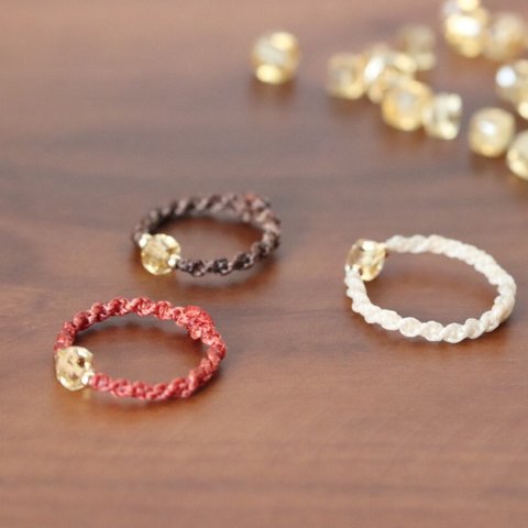 再販【マクラメ】シンプルな指輪✩✩宝石質シトリン【選べる３色】11月誕生石
