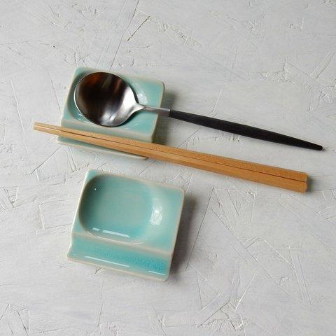 お箸とスプーン置き小皿　【ブルー】　