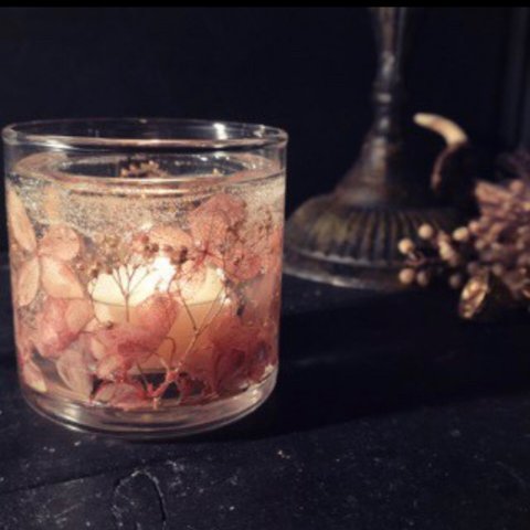 Happy Flower glass candle ennui（キャンドルホルダー/ハンドメイドキャンドル/ソイキャンドル/紫陽花）