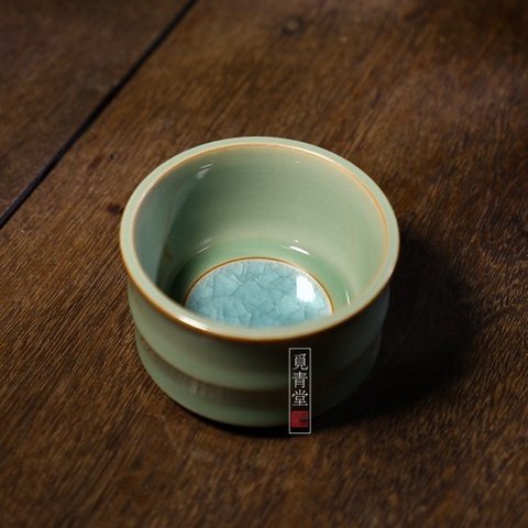 ＊受注制作 湖藍氷心玉肌　竹節杯【共箱】青磁氷裂貫入　茶道　贈り物　コレクション