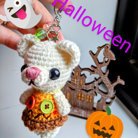 ★HALLOWEEN★パンプキンスカートなネズミちゃん☆ハンドメイド☆編みぐるみ☆白ねずみ☆かぼちゃ☆ハロウィン