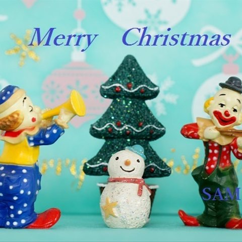 042)ピエロが可愛い！Merry Christmasの文字入りポストカード3枚組