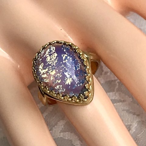 再販　1950S チェリーブランド  Amethyst ファイアオパール vintage glass ring（フリーサイズ）