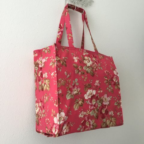 オールドローズエコバッグ、ピンクバラタイト・アンド・タイディ・トートバッグ; Old Rose Tight ‘n’ Tidy Tote Bag; eco bag、バラ、ダークピンク、野薔薇