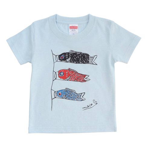 こいのぼりキッズ 100 110 110 120 130 140 150 160 Ｔシャツ  LightBlue ☆ 端午の節句 ☆こどもの日 ♫こどもが喜ぶＴシャツです♫