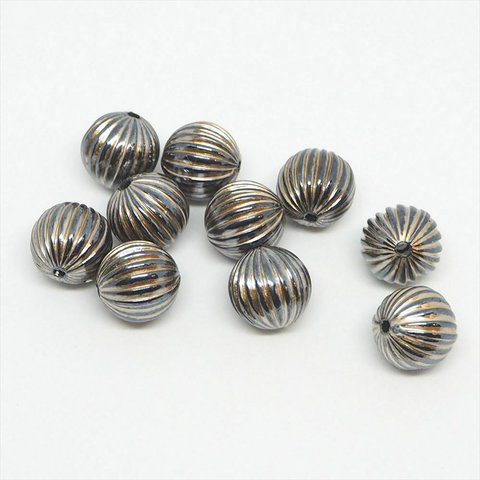 【再入荷】アンティーク調アクリルビーズ　12mm×10個　ブルーメタリック×20ゴールドライン w051