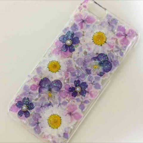 iPhone6ケース☆押し花ケース☆パープル系