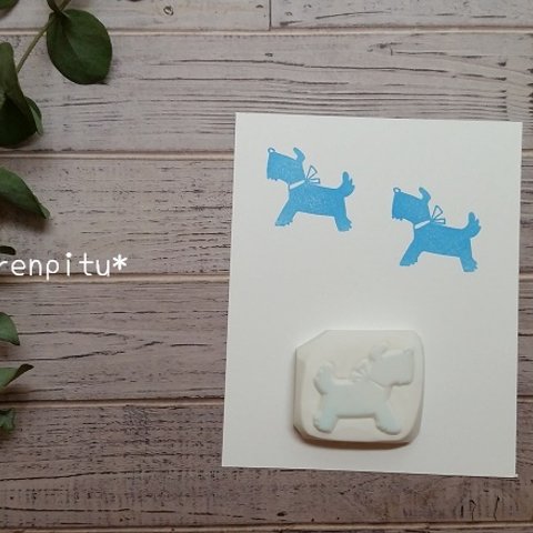 【sale】消しゴムはんこ　リボン首輪のテリア