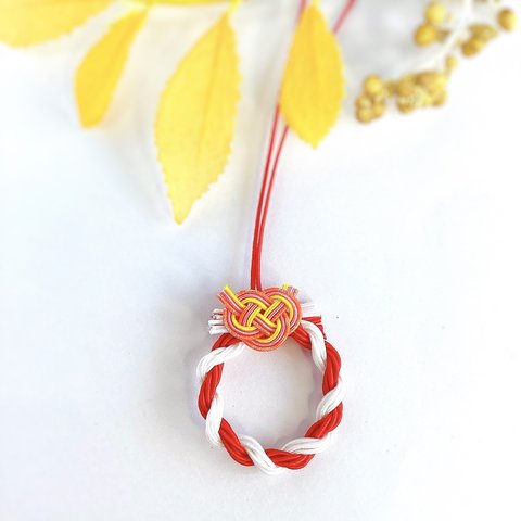 水引製　ミニリース　正月飾り【紅白】aiboの首輪　ロボホン　ドールハウスに！