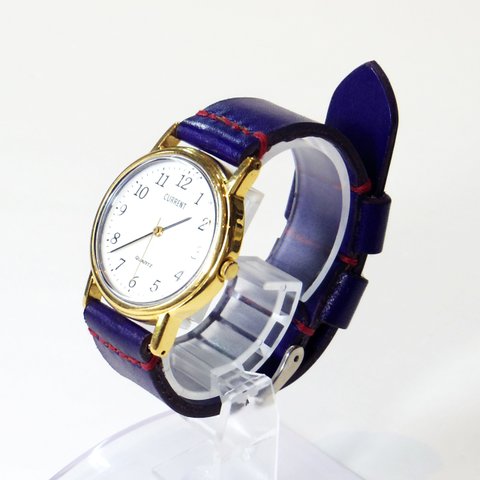 腕時計ベルト 腕時計バンド 牛革レザー 16mm〜20mmのラグ幅で制作 パープル 紫色