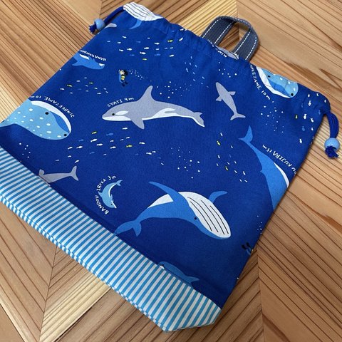 再販②受注作製🐬＊お着替え袋 体操着袋＊シャチ　サメ　お魚　海の仲間達　シンプル　男の子・女の子＊受注作製＊