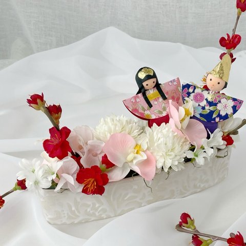 ひな祭りアレンジメント  アーティフィシャルフラワー  ひな祭り  ピンク  桃の花