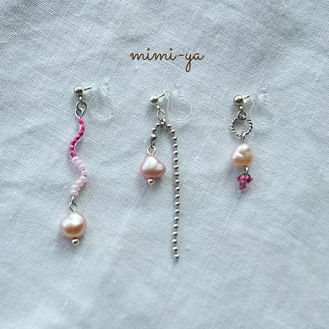 ピンクとパール。.:*:・'°ノンホールピアス／ピアス