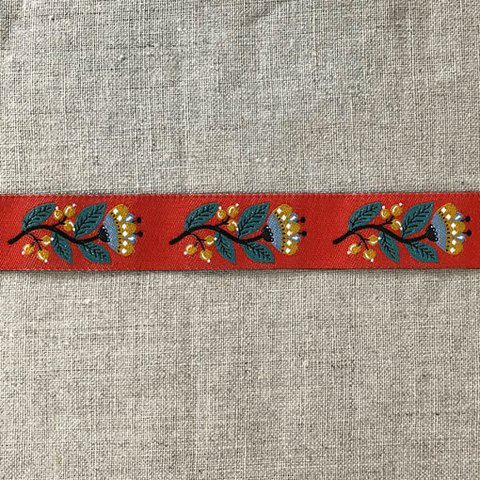 アメリカデザイン 刺繍リボン1ヤード- フォークフラワー小枝 レンガ　498