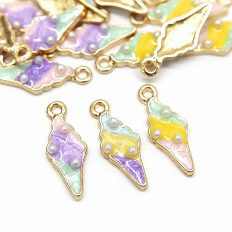 カン付き アイスクリーム チャーム アクセサリーパーツ ハンドメイド 手芸 パステル パール スイーツ 2個