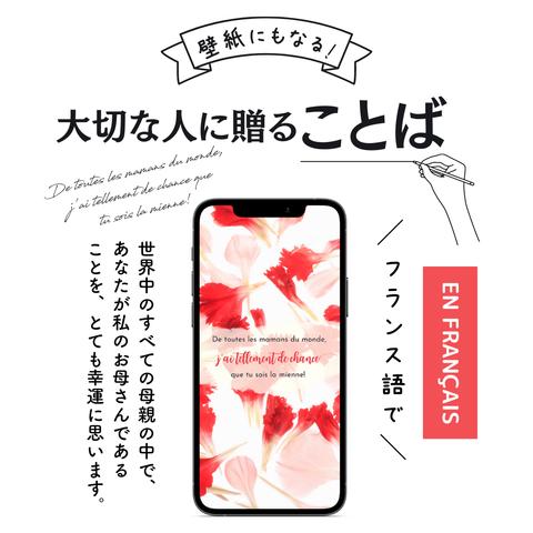 スマホ壁紙にもなる母の日に贈ることばのプレゼント「世界中のすべての母親の中で、あなたが私のお母さんであることを、とても幸運に思います！⑩」(フランス語の待ち受け画像）