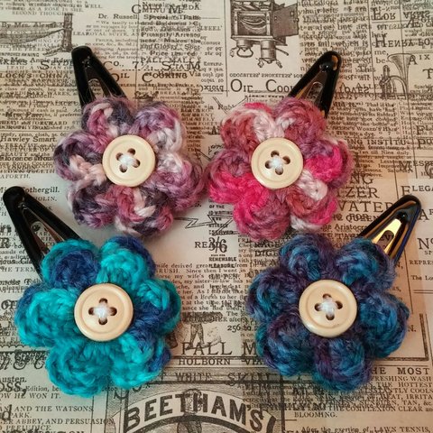 【受注製作】可愛らしいお花のヘアピン 2個セット　カギ編み 　