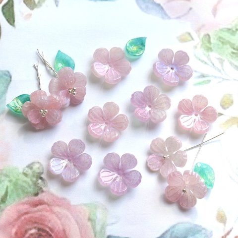 オリジナル新作★バラ、牡丹、桃　お花のパーツ　ライラックカラー