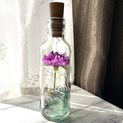 sea flower  シーグラスボトルランプ　パープルマム