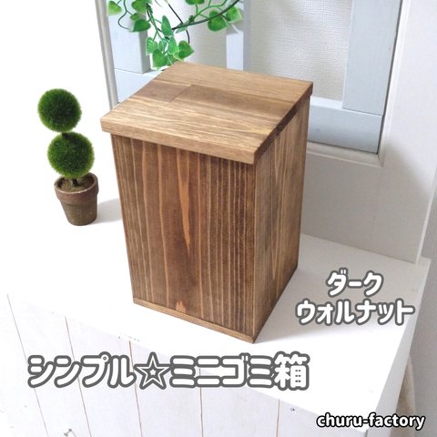 シンプル☆無垢材のミニゴミ箱～ダークウォルナット～【小物入れ変更可】