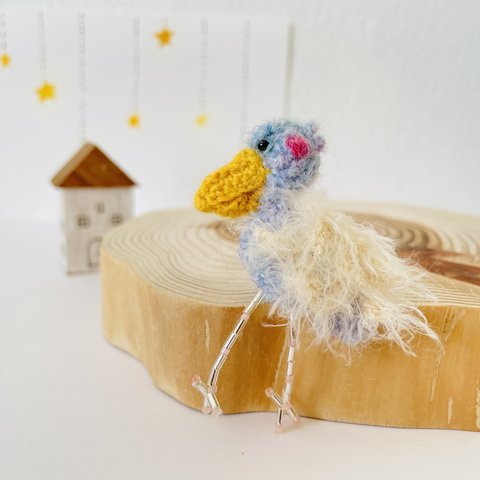ハシビロコウ 編み物 青い 毛糸フサフサ かっこいい かぎ針編み　