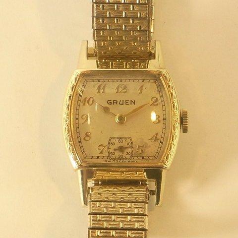 稼働品 GRUEN グリュエン レディース 手巻き 機械式 アンティーク 腕時計 1940年代