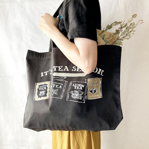 【５月下旬発送】紅茶のトートバッグ（黒）｜ティーバッグエンベロープ