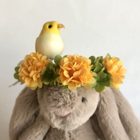 ちょこんと花冠〜小鳥さんといっしょ〜（うさぎさん・他ペット用）・Flower Crown