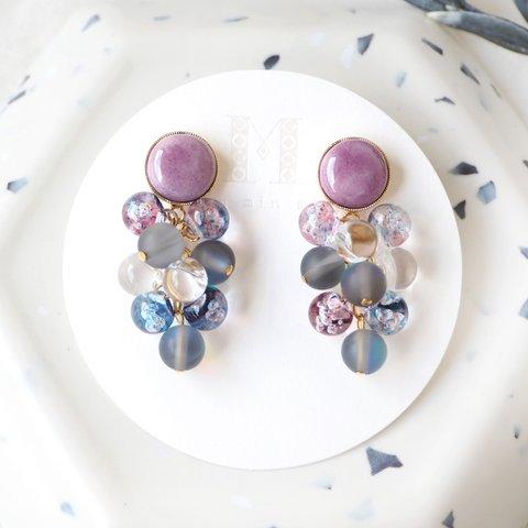 七宝焼 ぶどう〇ピアス ~Purple~