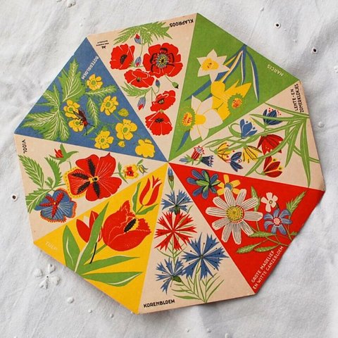 アンティーク紙もの オランダ 八角形 ゲームの台紙 8種のお花