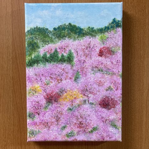 アクリル画　奈良吉野千本桜　爛漫