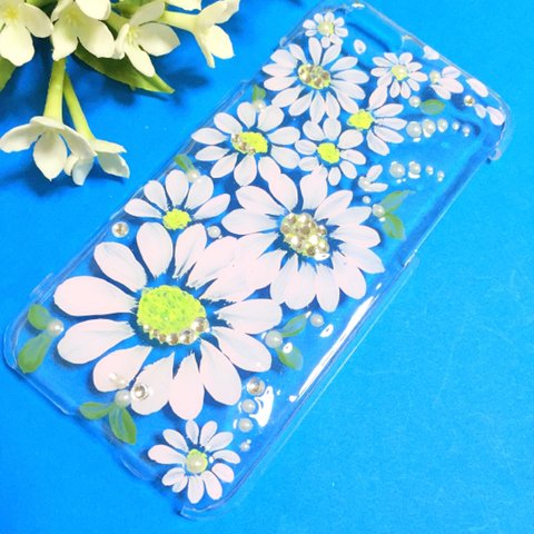 【SALE】ピンクマーガレットのペイントiPhone6ケース♡(押し花風)