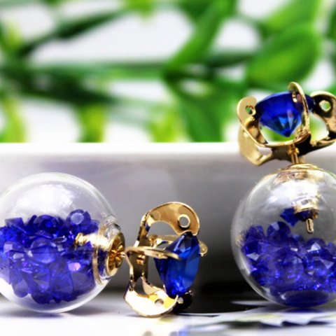 ビーズピアス blue（静）