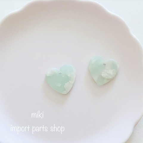 【2pcs】ハート（ミントブルー） 天然石風　プレート　アクリル　パーツ