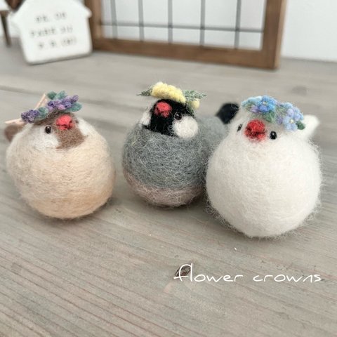 花冠　ミモザ•ラベンダー•勿忘草　〜もっふり手乗り文鳥さん〜