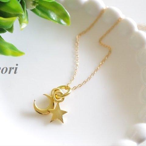 Star&crescent moon charm necklace 