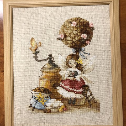 ☆ Coffee Fairy （ コーヒーフェアリー ）【 額入り ・ 送料込 】☆ クロスステッチ完成品