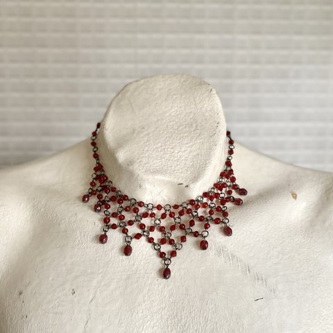 Vintage 60s Euro retro red berry glass classical necklace ユーロ ヴィンテージ アクセサリー レトロ レッド ベリー ガラス ネックレス
