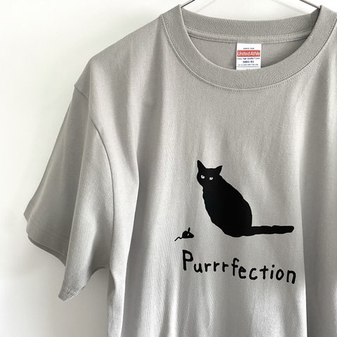 【猫とネズミ】Tシャツ グレー 猫柄 シルクスクリーン 綿100% S〜L