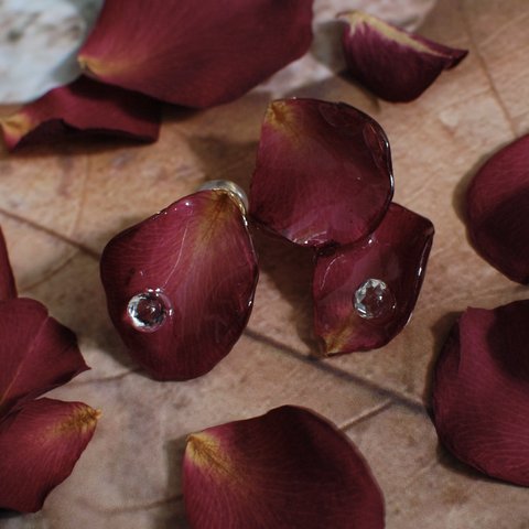 ジルコニアの水玉煌めく赤薔薇✴︎ピアス・イヤリング