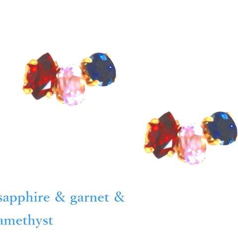 - party - Sapphire & Garnet & Amethyst Earrings/pierce