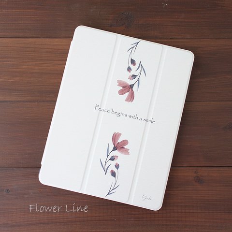 【名入れ可 iPadソフトケース】Flower Line　※Apple Pincil収納付き