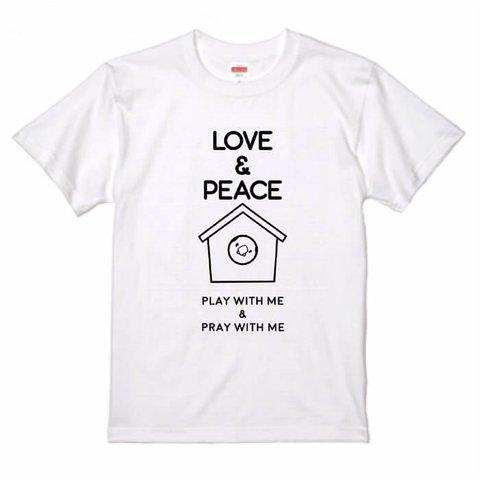 文鳥Tシャツ ＃115 LOVE & PEACE ホワイト×ブラック【受注生産】