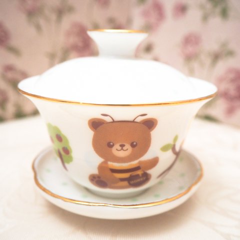 【訳あり】熊の蓋碗（ガイワン)　中国茶器　ポーセラーツ