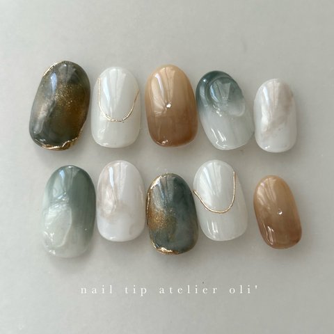 - blue × brown nuance -  ネイルチップ ニュアンス シンプル 大人 奥行き 大人